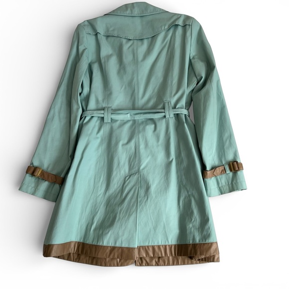 DKNY Women's Belted Faux Leather Trim Mint Green Trench Coat - XL - Picture 2 of 8